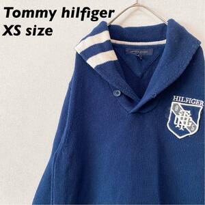 トミーヒルフィガー　ニット　セーター　刺繍ロゴ　ビッグカラー　ネイビー　男女兼用　Tommy hilfiger ユニセックス　フラッグロゴ　XS