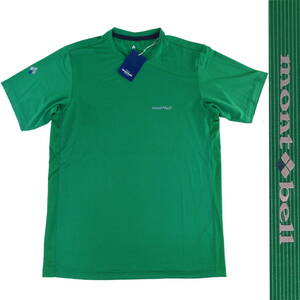 【送料無料】新品◆mont-bell◆通気性◎ ストレッチ ISSAC ストライプ 半袖 ラウンド Tシャツ M 緑◆モンベル アウトドア 262aaj◆J1301