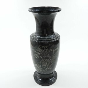 大理石 花瓶 石 彫刻絵 白龍 虎 竹 #21135 花器 壺 飾壺