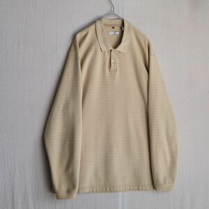 90s GEOFFREY BEENE ポロシャツ / XL コットン ベージュ ボーダー 長袖 ロンT USA ビンテージ T4-05077-9290 sale