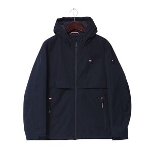 STH5362▽トミーヒルフィガー/TOMMY HILFIGER メンズL 中綿入り フーデッドジャケット ジップアップブルゾン ネイビー系