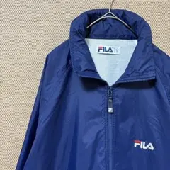 1644【FILA】US古着　ナイロンジャケット　フード【S】紺　裏フリース