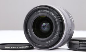 【 極美品 | 動作保証 】 Canon EF-M15-45mm F3.5-6.3 IS STM シルバー 【 レンズプロテクター 追加付属 】