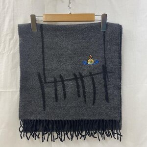 ヴィヴィアンウエストウッド ウールフリンジマフラー ストール チャコールグレー オーブ刺繍 オーブロゴ マフラー 表記無し ロゴ、文字