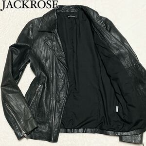 【美品】 ジャックローズ JACKROSE 【豪快ラムレザー使用】 ダブルライダースジャケット レザージャケット 羊革 ブラック メンズ サイズ3 M