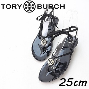 ◆TORY BURCH トリーバーチ ロゴ金具 ラバー レースアップ サンダル シューズ 黒 ブラック 8