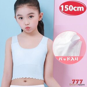 kids トップに響かない シームレス ハーフトップ 【ブルー 150cm 】ブラトップ スポーツブラ ファーストブラジャー 子供 女の子 K-282