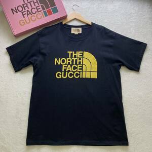 【極美品・箱付】 GUCCI × NORTH FACE グッチ ノースフェイス コラボ Tシャツ トップス カットソー メンズ ブラック S オーバーサイズ