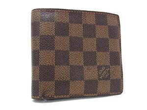 1円 LOUIS VUITTON ルイヴィトン N61675 ダミエ ポルトフォイユ マルコ 二つ折り 財布 ウォレット 小銭入れ 札入れ ブラウン系 FE6988