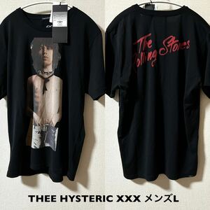 メンズL！ヒステリックグラマー×ローリングストーンズ 古着半袖Tシャツ 黒 タグ付きやや傷 THEE HYSTERIC XXX ミックジャガーTシャツ