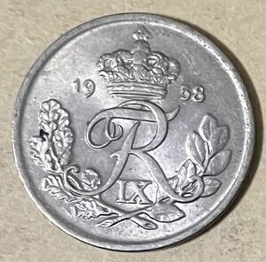 デンマーク　25オーレ　1958年　外国コイン　古銭　外国銭　アンティーク　デンマークコイン　海外