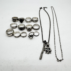 7145-01★シルバーアクセサリーおまとめ15点／シルバー925／ネックレス／リング／アリゾナフリーダム／メンズ★