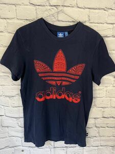 アディダス adidas プリントTシャツ Mサイズ 紺 中古