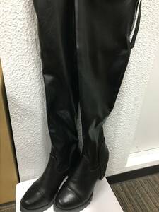 【値下げ中】☆23cm☆美脚 ロングブーツ　チャンキーヒール　通勤 ブラック