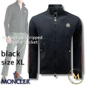 定価12万円！！【新品未使用タグ付き・本物保証】MONCLER Stripped Maglia Tricot Cardiganトラックジャージ 上着 XLサイズ ブラック色 黒