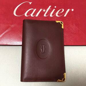 美品！must de Cartier マスト ドゥ カルティエ カードケース ボルドー B630149 ゴールド金具