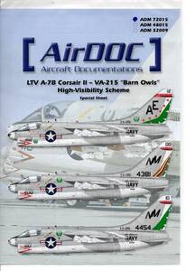 1/72　エアドックデカール　ADM72015　Vought A-7B Corsair II VA-215 "Barn Owls" Hight-Visibility 