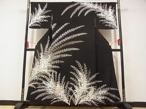 平和屋-こころ店■訪問着　作家物　総刺繍　草花文　蘭　黒地　金糸　正絹　逸品　AAAF9887Ata