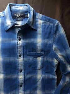 【傑作】極美品 RRL INDIGO SHADOW OMBRE PLAID SHIRT ダブルアールエル インディゴ シャドウ オンブレ プレイド シャツ 好配色 XS