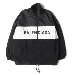 BALENCIAGA バレンシアガ ジャケット サイズ:34 ロゴ デニム 切替 ナイロン コンビ ポプリン シャツ ブルゾン 2019年製 ブラック