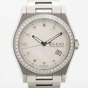 ■ 1円 ～ 中古品 参定69.3万■ グッチ GUCCI ■ パンテオン ダイヤモンド 115.4 ■箱保コマ MOP シェル文字盤 ユニセックス YA115404