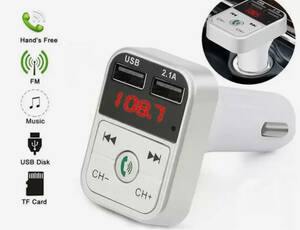 FMトランスミッター Bluetooth5.0 充電器 音楽再生 同時充電 ハンズフリー スマホ シガーソケット SDカード USB 無線 車内 シルバー　1