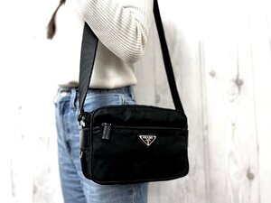 美品 PRADA プラダ テスート ショルダーバッグ バッグ BT0167 ナイロン×レザー 黒 メンズ 79548