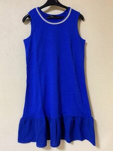 裾シフォンフリル　ノースリーブチュニック　ＬＬ　ブルー 【KAE-1290】