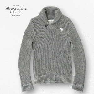 美品◎Abercrombie＆Fitch ローゲージ編み ショールカラーニット セーター グレー (M)