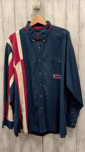 輸入古着 Wrangler ラングラー メンズ ストライプシャツ 長袖シャツ WESTERN SHIRTS ネイビー レッド ホワイト コットン 胸ポケット XL