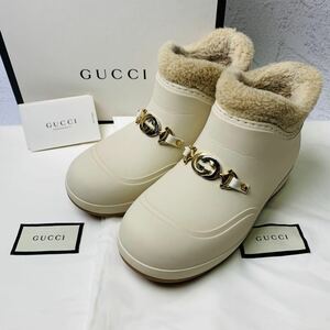 【良品】GUCCI GG インターロッキング 金具 ムートンブーツ 36 高級 23cm ドレス ビジネス ムートン ボア シンボル アイコニック グッチ