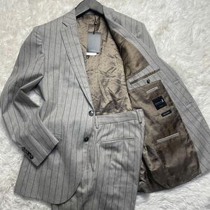 【未使用タグ付】ヒューゴボス HUGO BOSS セットアップ XLサイズ相当 スーツ ストライプ GUABELLO カシミヤ混 ウール イタリア製 メンズ