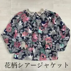 花柄シアージャケット 異素材刺繍襟 総柄 スナップボタン 昭和レトロ