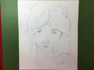 ★【逸品堂】★ 東郷青児 婦人像 紙にデッサン画 似顔絵 S.TOGO 直筆 サイン 鑑定保証無し 額装 洋画家 女性像 絵画 古画 美人画 珍品 文化