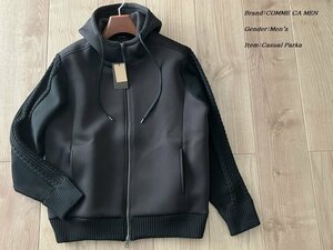 新品 COMME CA MEN コムサメン 保温性三層構造 ケーブルニットパーカー 05ブラック Lサイズ 45CE09 定価28,600円