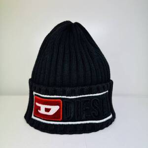 JG18【１円～】ディーゼル　DIESEL　ニットキャップ　黒文字　ニット帽