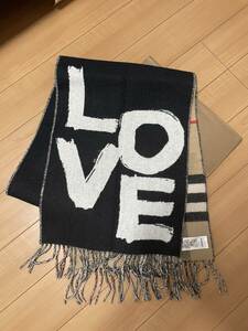 ★ バーバリー カシミヤ マフラー 限定 ラブ＆チェック カシミヤ ジャガード マフラー 168X30 LOVE GIANT CHECK CASHMERE SCARF 未使用 ★