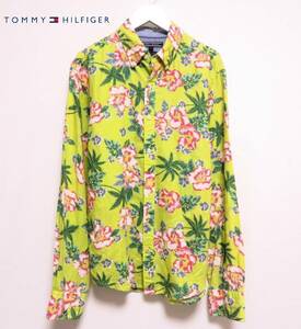 美品 TOMMYHILFIGER LinenCotton トミーヒルフィガー リネン&コットンシャツ お洒落な総柄 ハイビスカス柄BDシャツ 長袖トップス メンズ