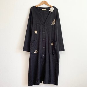 未使用品 franche lippee フランシュリッペ シェリーラファム 花刺しゅう ロング カーディガン F 黒 レディース タグ付き 美品