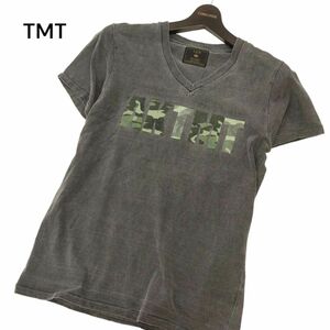 AKM × TMT エイケイエム × ティーエムティー 迷彩 カモフラ ロゴ★ 半袖 Vネック カットソー Tシャツ Sz.S　メンズ グレー　C4T07052_7#D