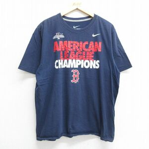 XL/古着 ナイキ NIKE 半袖 ブランド Tシャツ メンズ ワンポイントロゴ MLB ボストンレッドソックス 大きいサイズ コットン クルーネッ