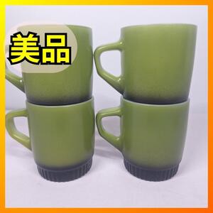 ■ファイヤーキング マグカップ グリーン ブラック リブボトム スタッキング 6個セット 緑・黒 アメリカ製 fire king mug Ribbed d804