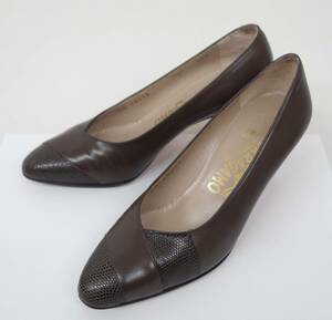 サルヴァトーレ フェラガモ SALVATORE FERRAGAMO ＊パンプス ハイヒール レザー パイソン 革底 ＊4 1/2 D size 22.0cm ブラウン レディース