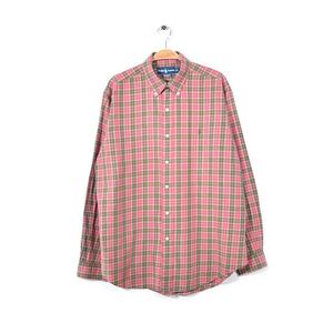 【送料無料】 ラルフローレン RALPH LAUREN チェック柄 赤茶 ボタンダウンシャツ CLASSIC FIT 長袖シャツ 古着 メンズL @CA0964