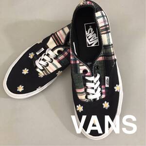 【新品未使用】バンズ VANS オーセンティック フラワーパッチ US企画 ローカットスニーカー キャンバス チェック ブラック 26.5cm @★