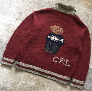 稀少カラー 可愛すぎるポロベア ★ CHAPS RALPH LAUREN ★ チャップス ラルフローレン カウチン ニット ジャケット セーター L