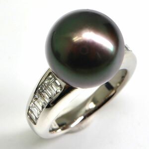 1円〜!!良品!!《Pt900 天然ダイヤモンド/南洋黒蝶真珠リング》N 約12.7g 約11.0号 jewelry ring diamond EF5/E M139