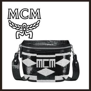 ○★新品 未使用 MCM ゲオ クロコ 定番スパンコールボディバッグ ブラック○●