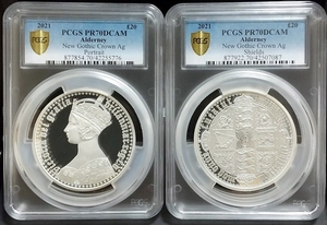 10オンス 2枚セット 2021年 オルダニー ゴチッククラウン 20ポンド 10oz プルーフ銀貨 PCGS PR70 DCAM ゴシッククラウン イギリス イギリス