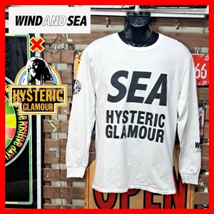 伝説的コラボ！　HYSTERIC GLAMOUR×WIN AND SEA ヒステリックグラマー　ウィンダンシー　ロゴプリント　長袖Tシャツ　ロンT Ｍ　ホワイト